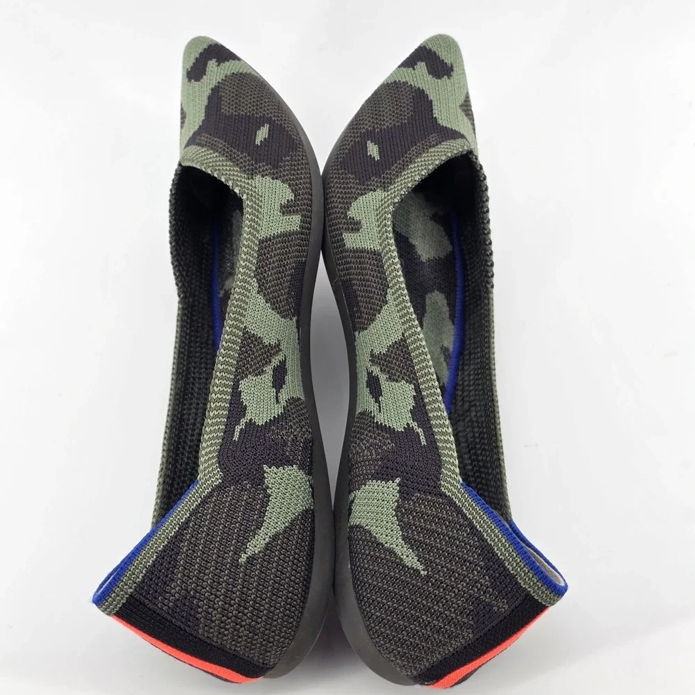 Rothy's Point Flat Shoe in Green Camouflage Pattern size 8.5 Womans